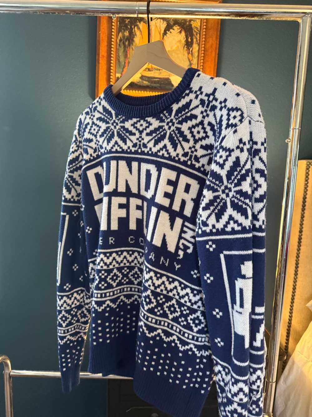 Navy and White Crewneck Sweater